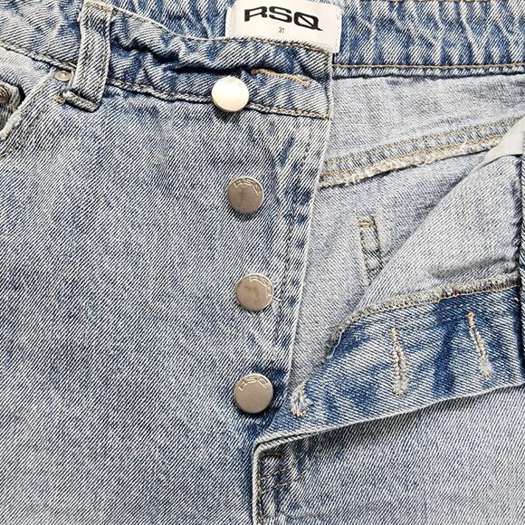 RSQ Shorts Womens 31 Blue Light Wash Distressed Cut Off High Rise Button Fly - Picture 3 of 11
